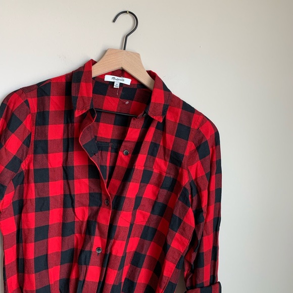 New Madewell Crop Tie Plaid Button Down - Picture 2 of 5